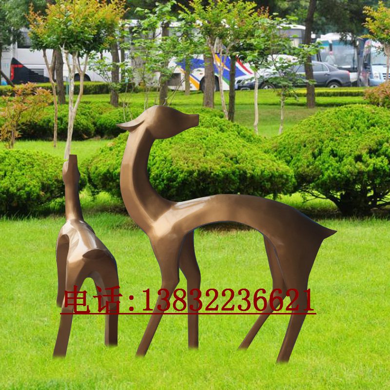 不锈钢仿铜色抽象动物景观雕塑鹿