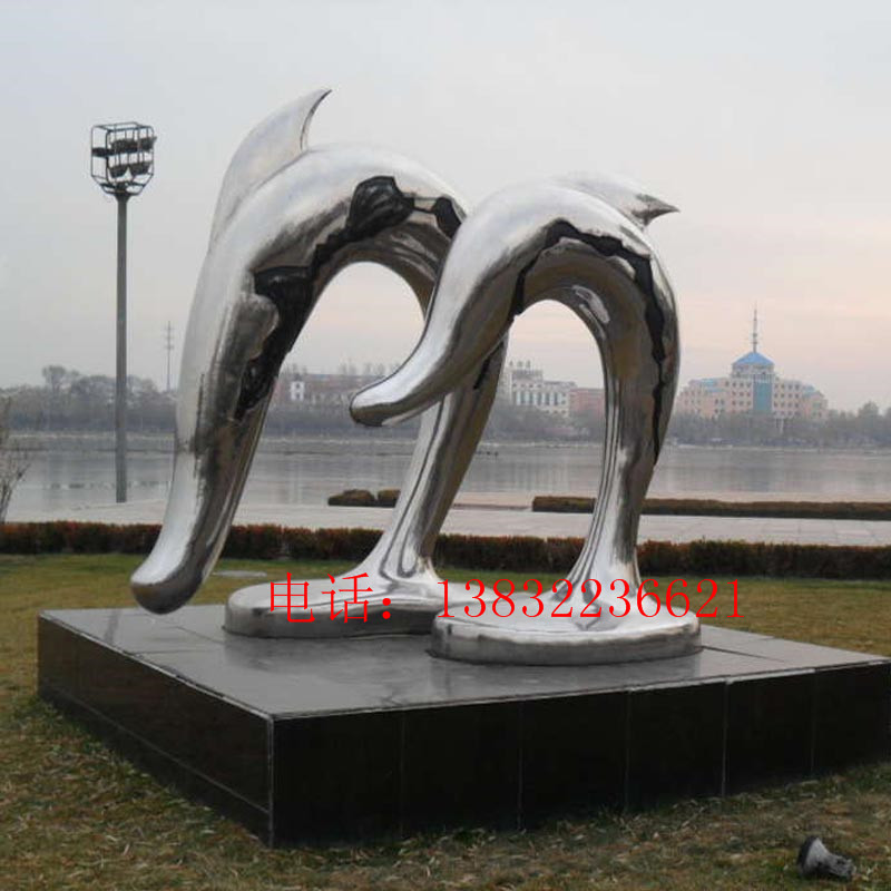 动物不锈钢雕塑海洋动物海豚雕塑摆件厂家
