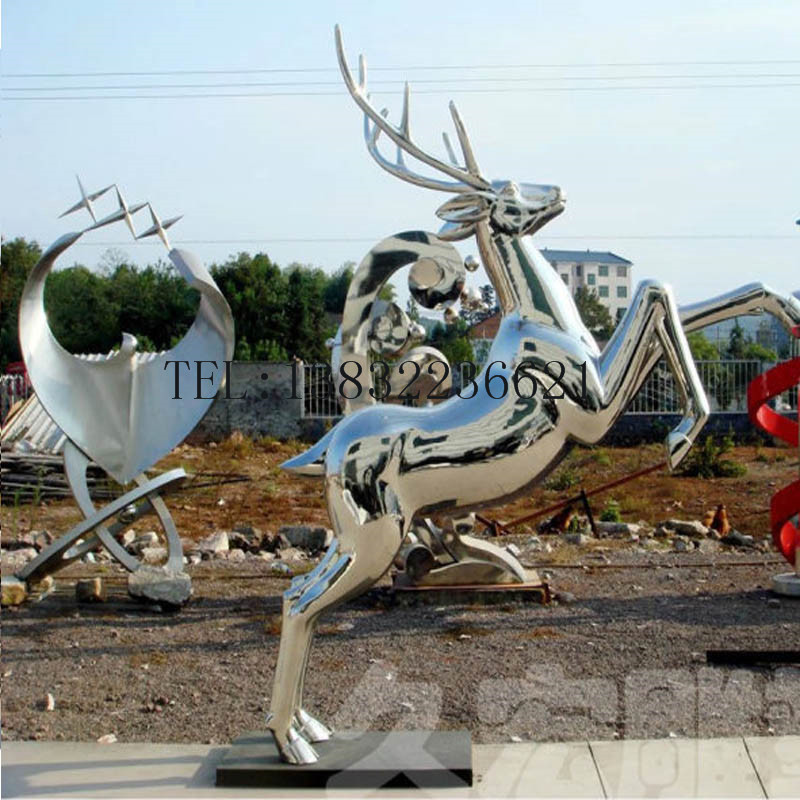 不锈钢鹿雕塑,景观园林户外造景动物鹿雕塑厂家